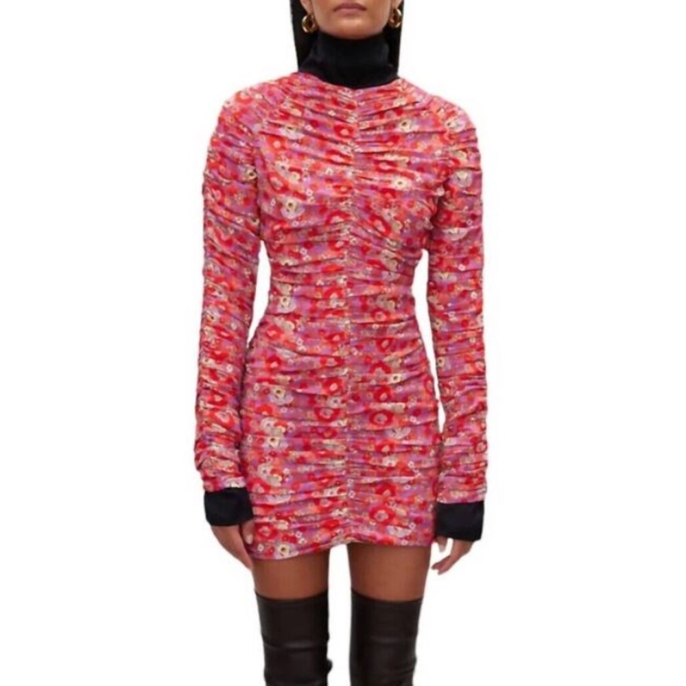 NWT RÓHE Sadie Floral Ruched Bodycon Long Sleeve Mini Dress